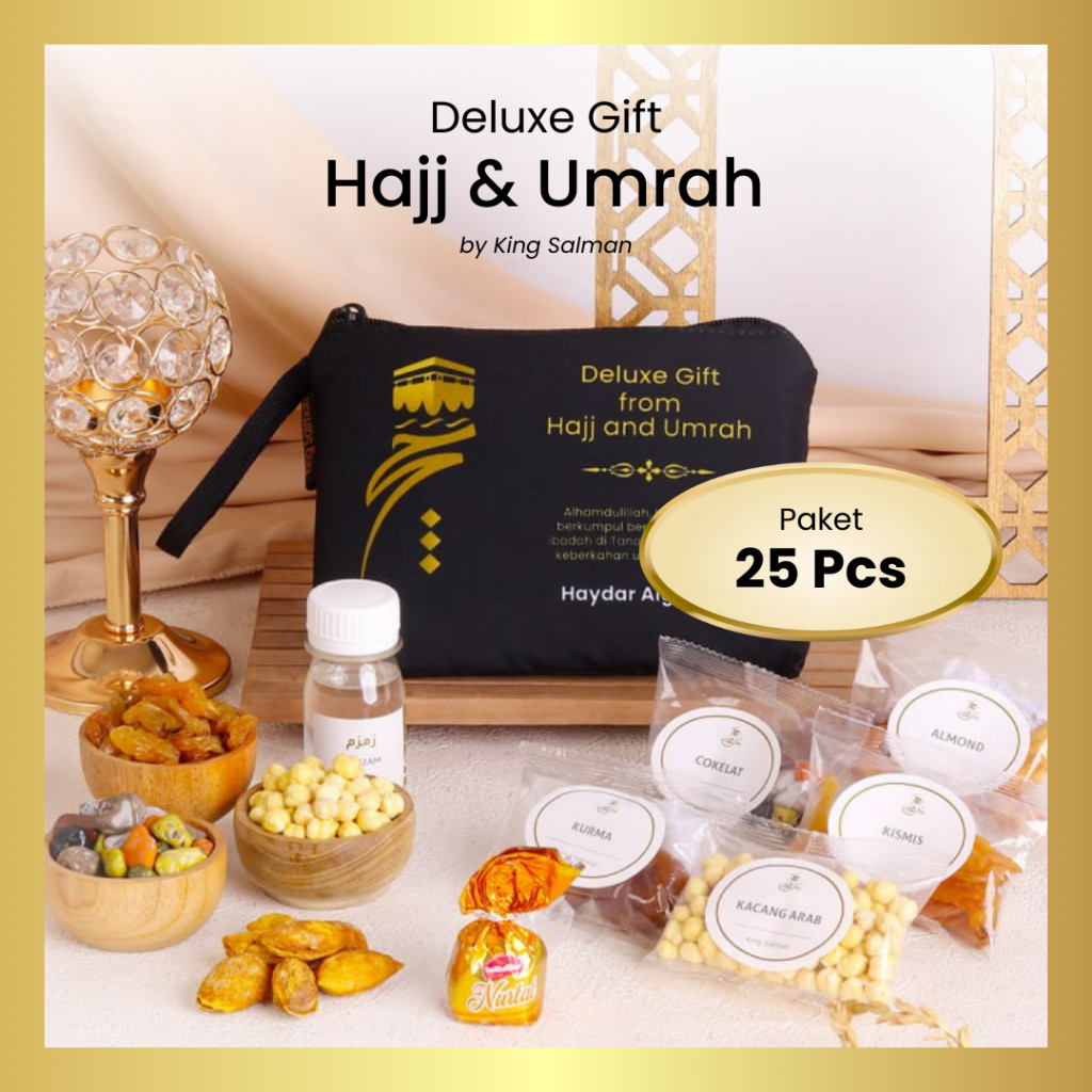 

OLEH-OLEH UMROH & HAJI PREMIUM | King Salman Gift | MARWAH - BLACK | PAKET 25 PCS | Custom Pouch