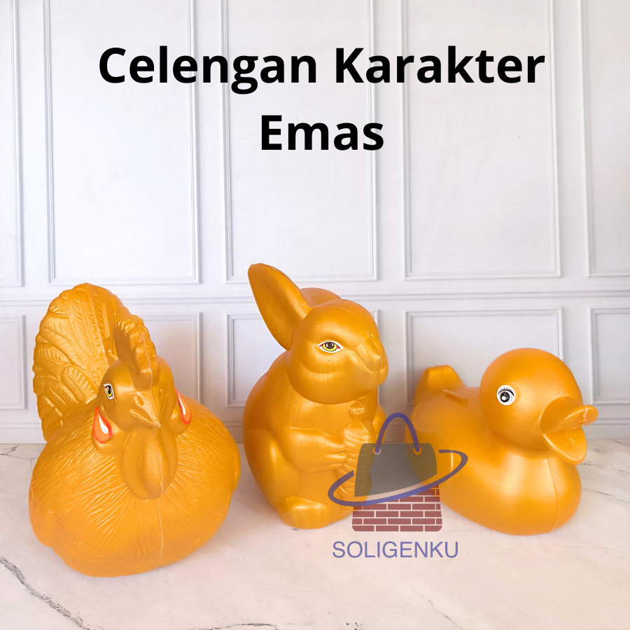 Celengan Karakter Emas Ayam Kelinci Bebek / Celengan Tabung Emas / Celengan Karakter Emas Hewan Ayam