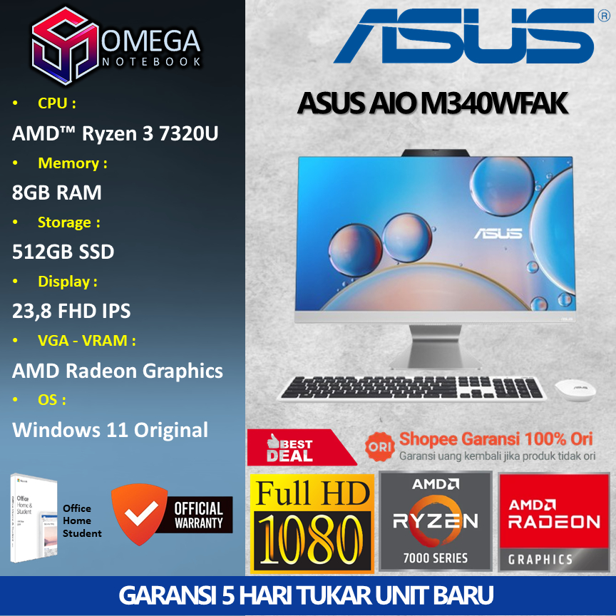 ASUS PC AIO M3402WFAK Ryzen 3 7320 8GB 512GB Radeon 23,8 FHD Windows 11 + Office
