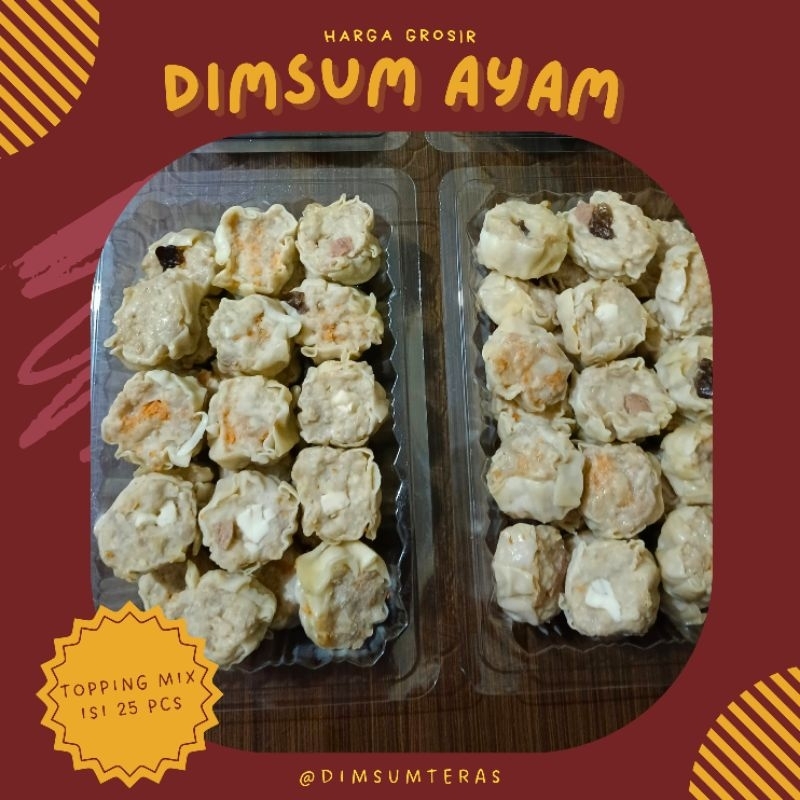 

Dimsum ayam frozen halal topping mix isi 25 pcs