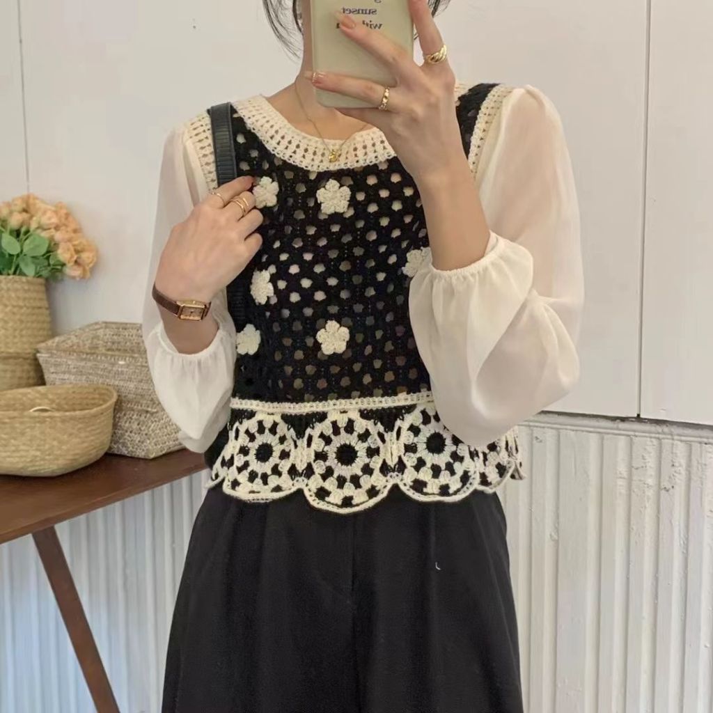 Blouse Atasan Wanita HItam Lengan Panjang Sifon Korea Style