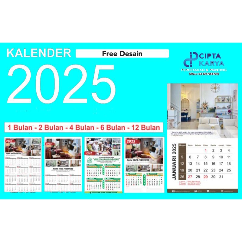 

Cetak Kalender Dinding 2025 Custom Foto Art Carton 190 Jepit Kaleng