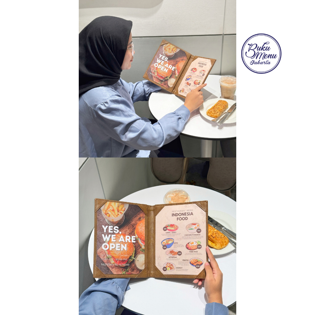 

Buku Menu Jakarta - Buku Menu Kulit Premium Cafe Series One View dan Side By Side (1 sisi dan 2