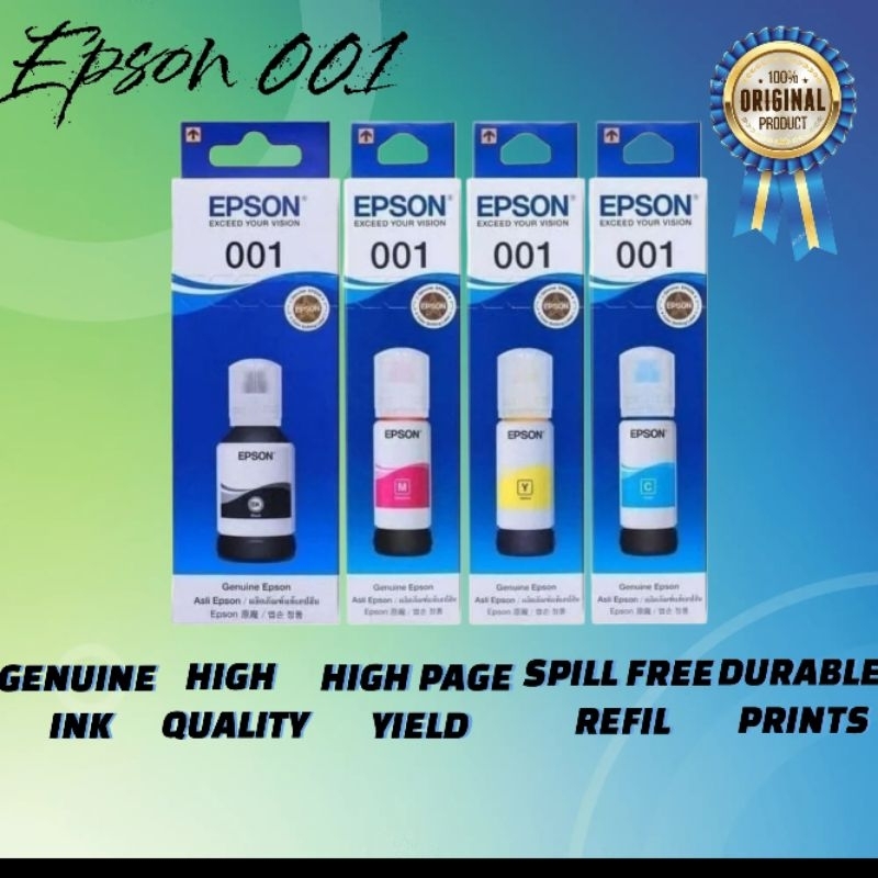 Tinta Epson 001 warna black,cyan,yellow,magenta C13T03Y200 C13T03Y300 C13T03Y400 C13T03Y100