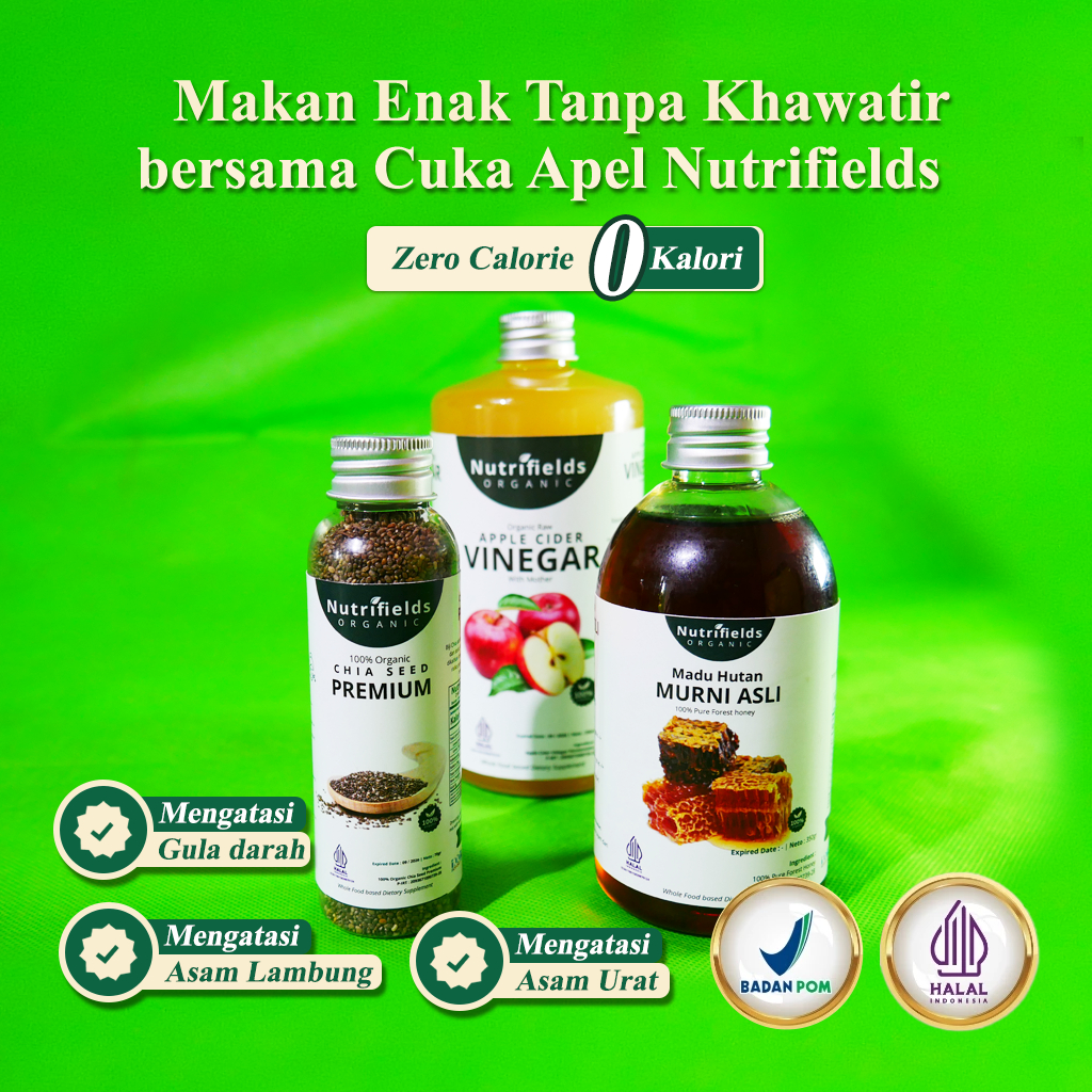 

PAKET NUTRIFIELDS 3IN1 CUKA APEL MADU HUTAN CHIA SEED ORIGINAL/ CUKA APEL 500 ML MADU HUTAN 250 ML CHIA SEED 70 GRAM PAKET PROMO 3IN1