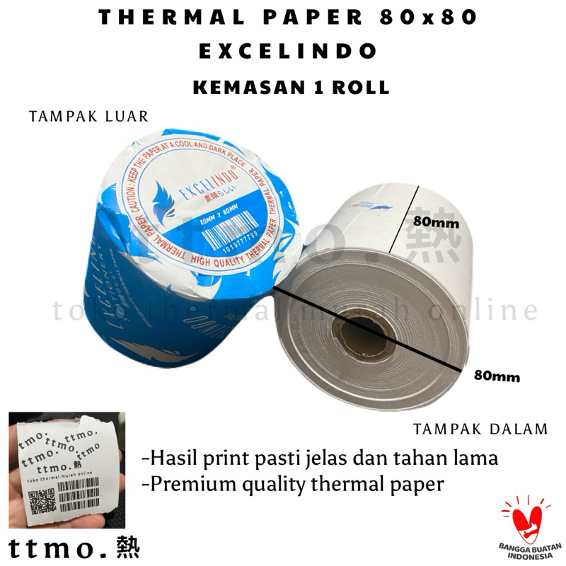 

(1 ROLL) Kertas Kasir Thermal Paper 80x80 HASIL PRINT DIJAMIN JELAS, UKURAN PASTI PAS merk Excelindo