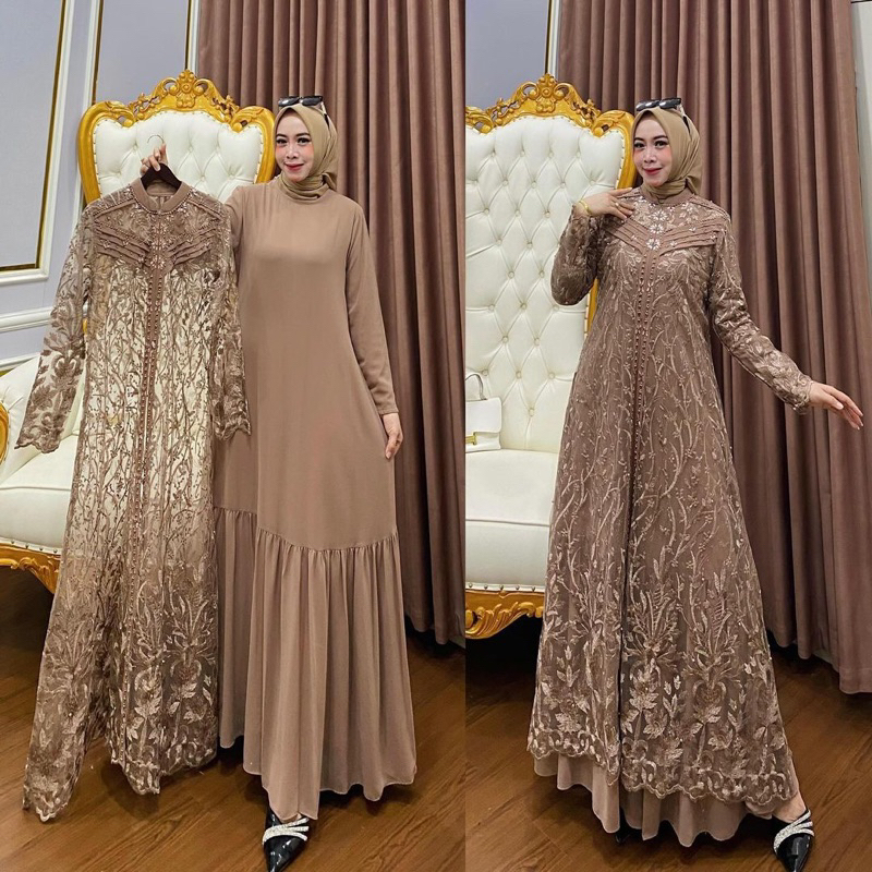 Gamis Pesta Mewah Elegan Gamis Mewah Full Brokat Terpisah Baju Brokat Kondangan Terbaru Zallia Dress