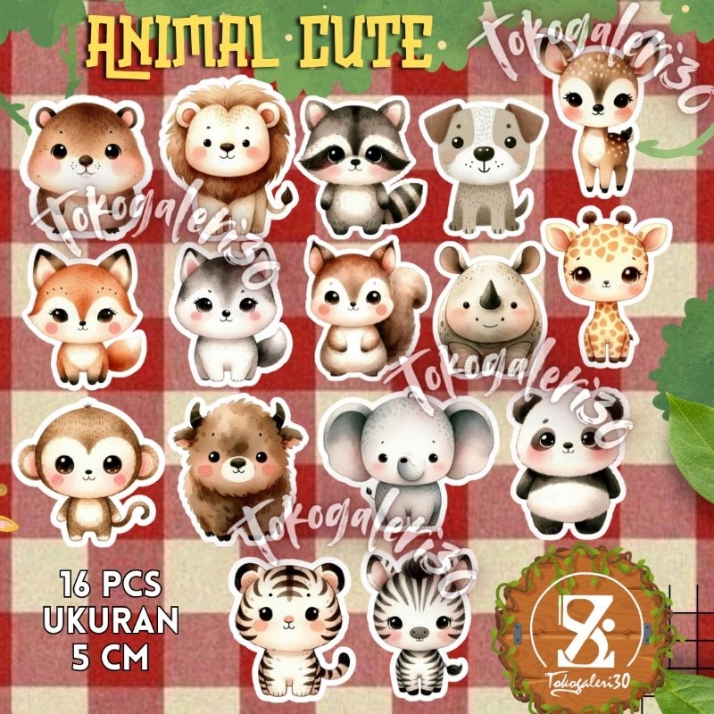 

Stiker Hewan Darat Sticker Animal 16 PCS Vinly Waterproof untuk Laptop Binder Casing HP DIY Tumbrl