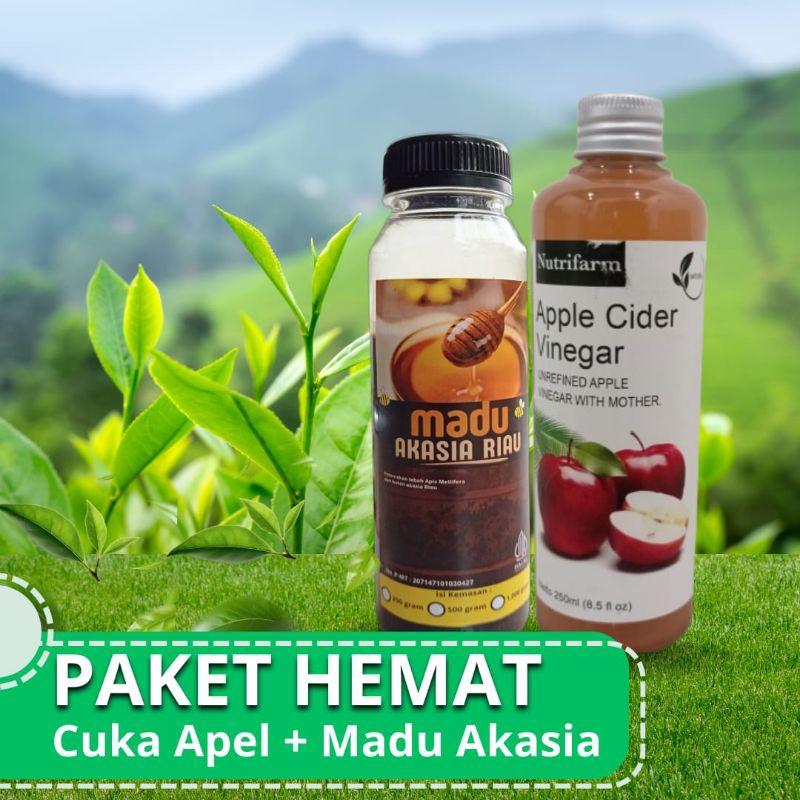 

Paket hemat cuka apel by nutrifarm 250ml +madu akasia250gr