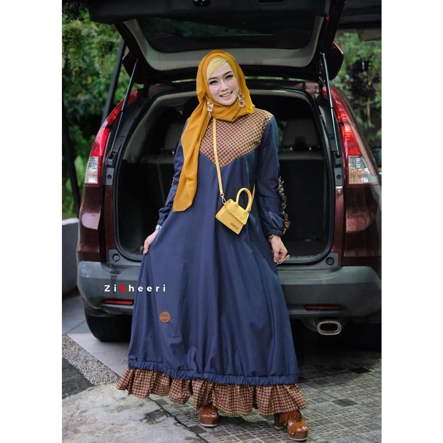 [UFA fashion] ZISHEERI Kirana dress Navy color, PO 1-2 minggu, Gamis pinggang longgar kain katun hig