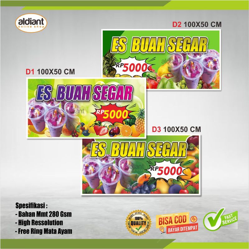 CETAK SPANDUK MMT BANNER ES BUAH VIRAL 100X50 CM