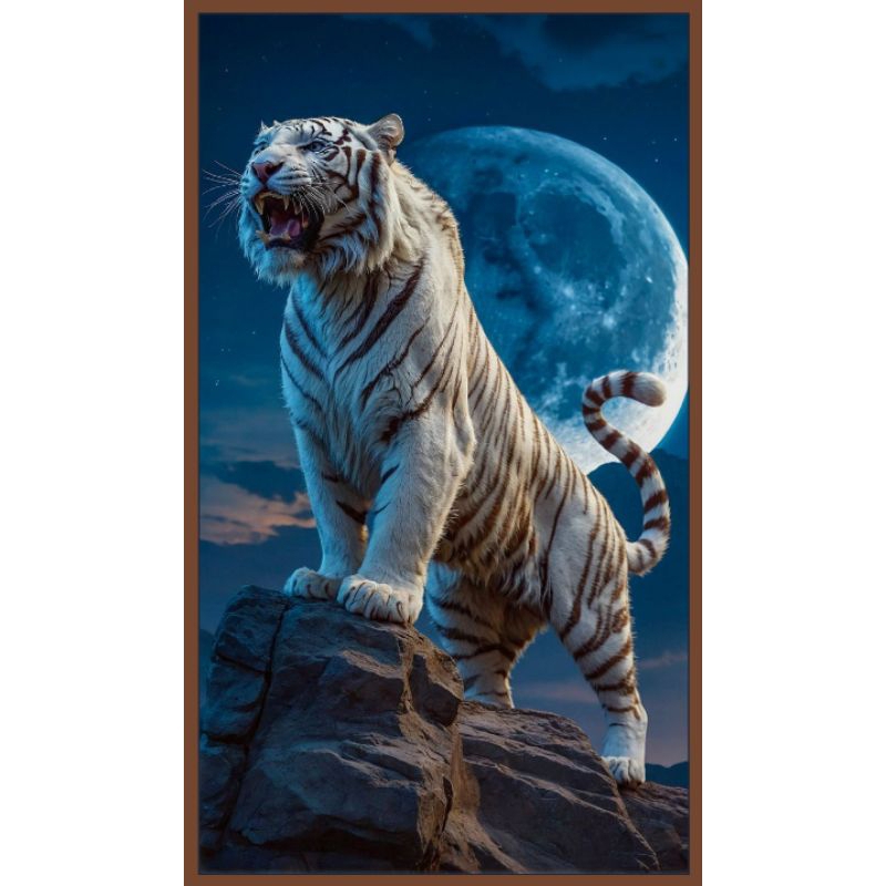 lukisan macan putih cat minyak kanvas