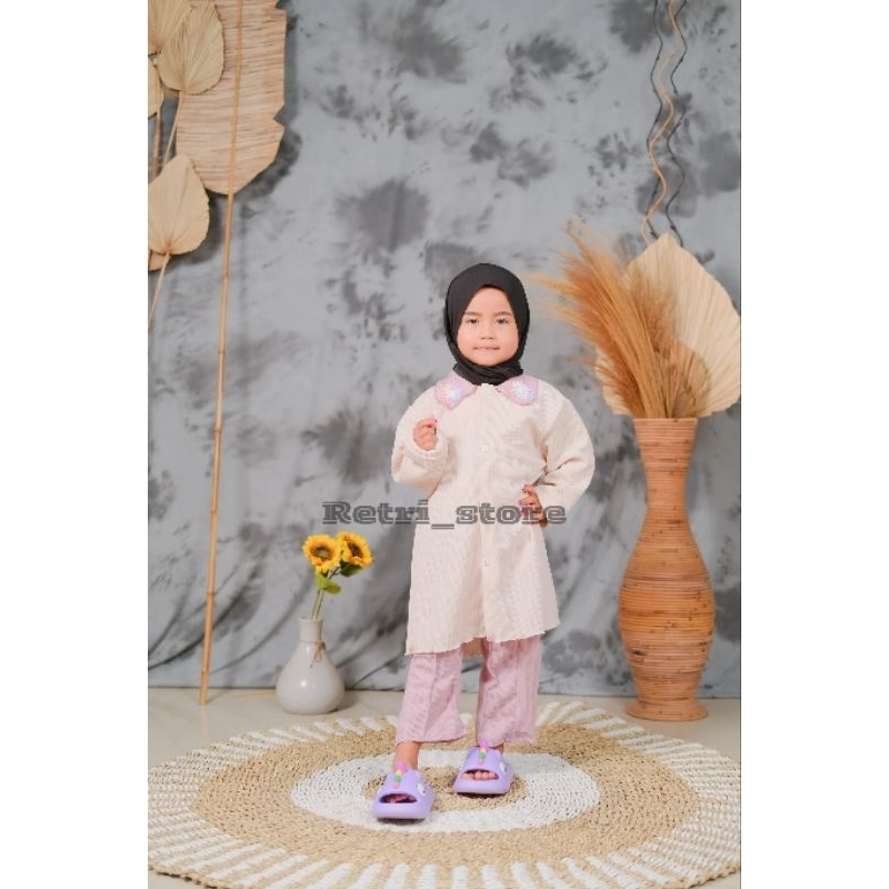 SETELAN ANAK CARDIGAN amira bordir bunga 3-11 tahun CARDIGAN ANAK PEREMPUAN DAN CELANA CUTBRAY wafle