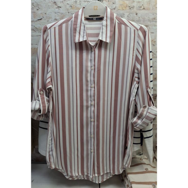 C2 OUTFITTERS ORIGINAL KEMEJA WANITA GARIS-GARIS PINK LENGAN PANJANG