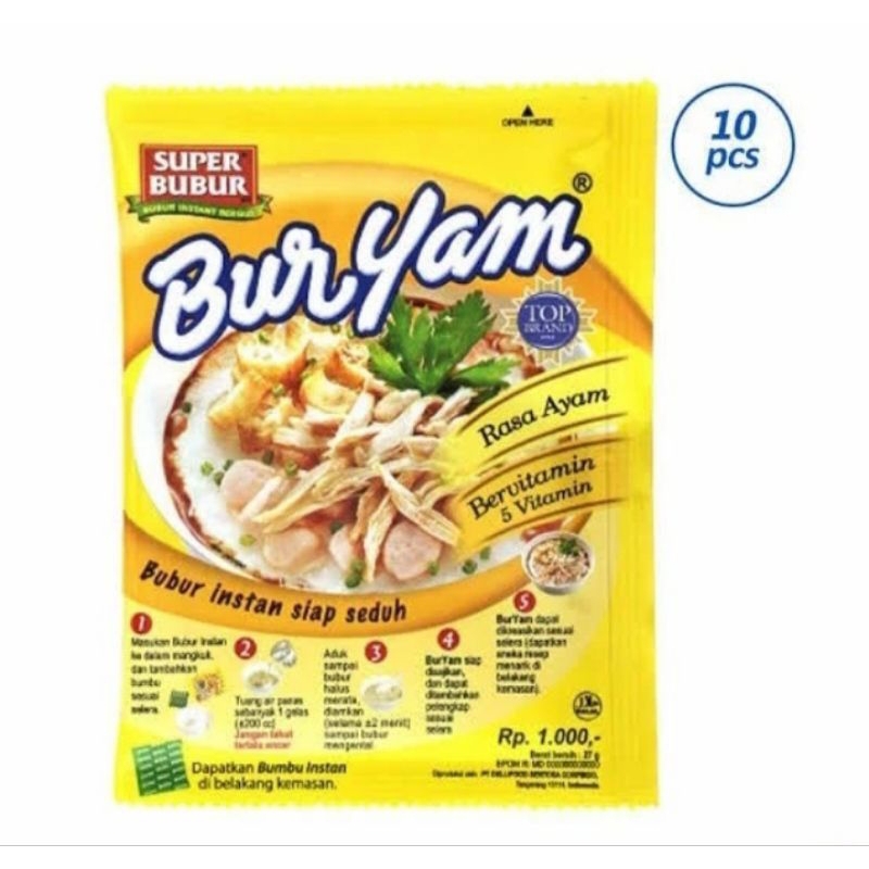 

[GRATIS ONGKIR] Super Bubur Bubur Ayam Instan sachet/Super Bubur Buryam sachet 22gr 1 rcng @10 pcs