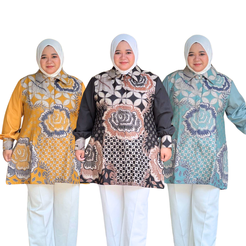 ATASAN KERJA TUNIK BATIK KANCING DEPAN SIZE JUMBO