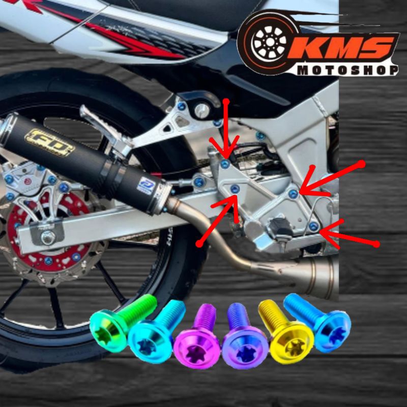 baut step depan titanium ninja rr ninja r ss satu set 6 biji baut underbone titanium ninja r rr ss