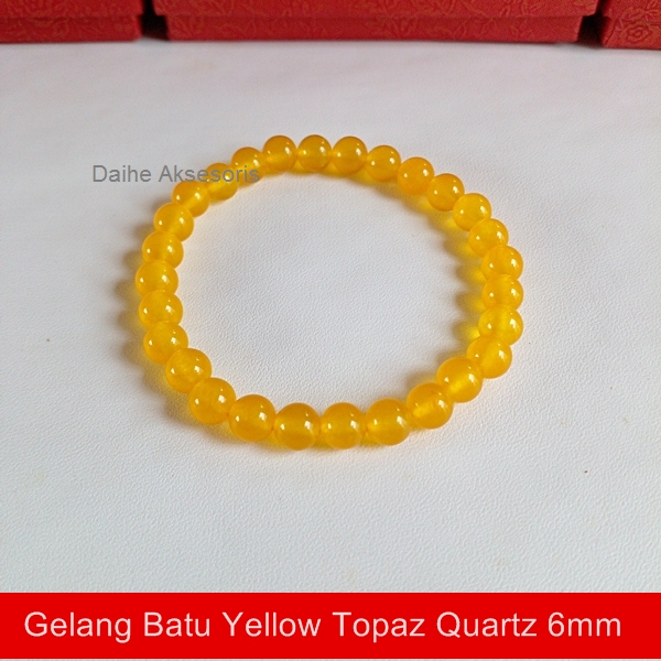 Gelang Batu Yellow Topaz Quartz 6mm / Batu Topaz Batu Quartz Batu Natural