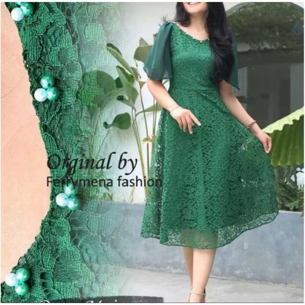 Terbaru Midi Dress Brokat Maira Jumbo Ld 96-130cm Big Size Gaun EdiSi NATARU