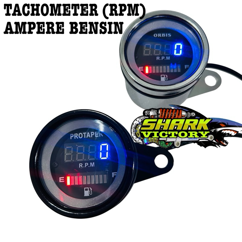 RPM+AMPER BENSIN DIGITAL SPEEDO METER BULAT CHROME DAN HITAM KOMBINASI RPM DAN AMPER BENSIN ORBIS