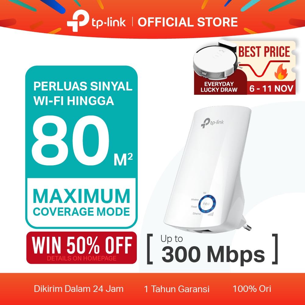 TP-Link TL-WA850RE N300 WiFi Extender Penguat Sinya Repeater 300Mbps Wireless Mesh Access Point WPA