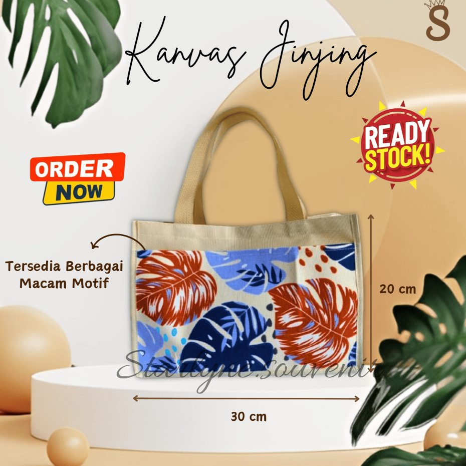Tas Jinjing Kanvas Kombinasi Polyester/Tas Jinjing/Tas Souvenir/Tas Serbaguna/Totebag Kanvas