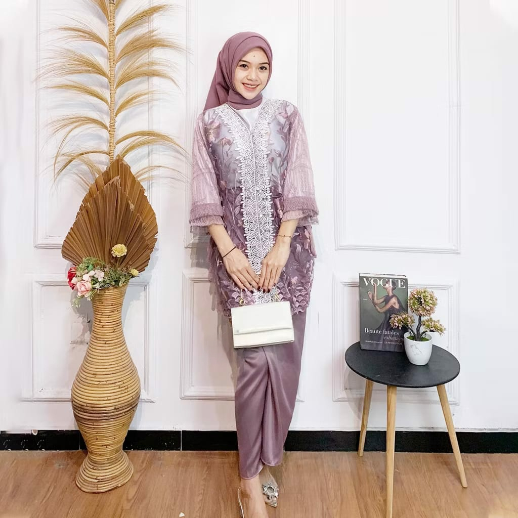 NEW ARRIVAL BATIK Nafastore One Set Wanita Kekinian Maiza Tulle Gardenia Warna Mix Renda Full Chanti