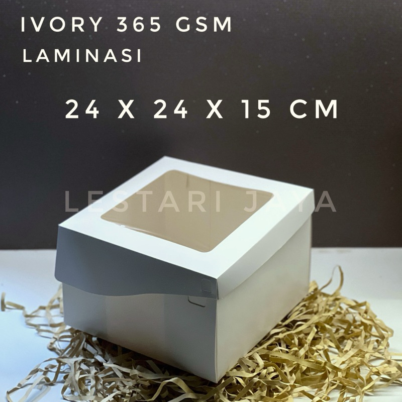 

Box Ivory Putih Laminasi Jendela Untuk Kotak Kue Roti Snack Hampers 24x24x15 CM