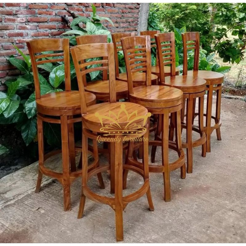 kursi bar putar kayu jati