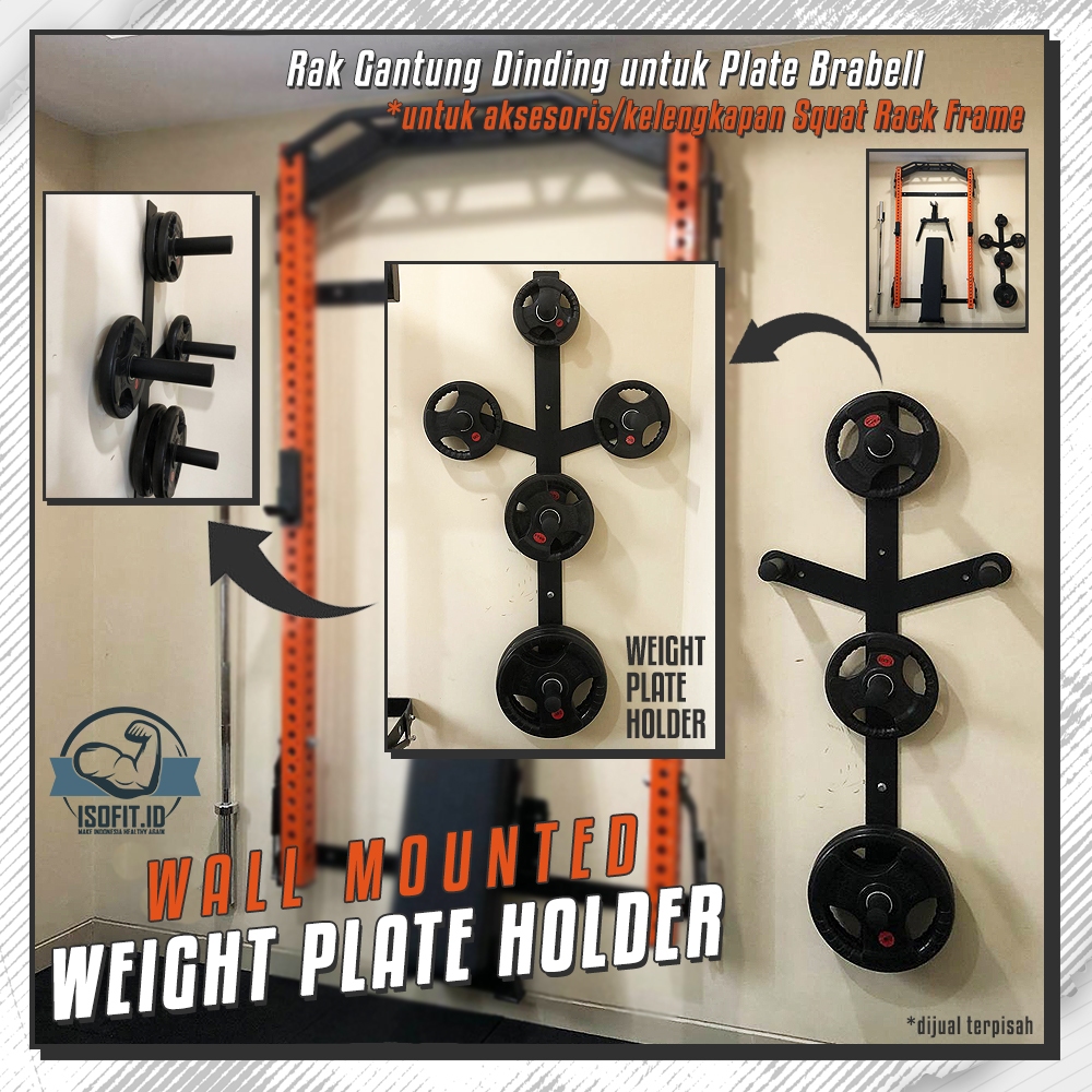 Isofit.id Wall Mounted Weight Plate Holder / Rak Penyangga Plate Barbell tempel di dinding