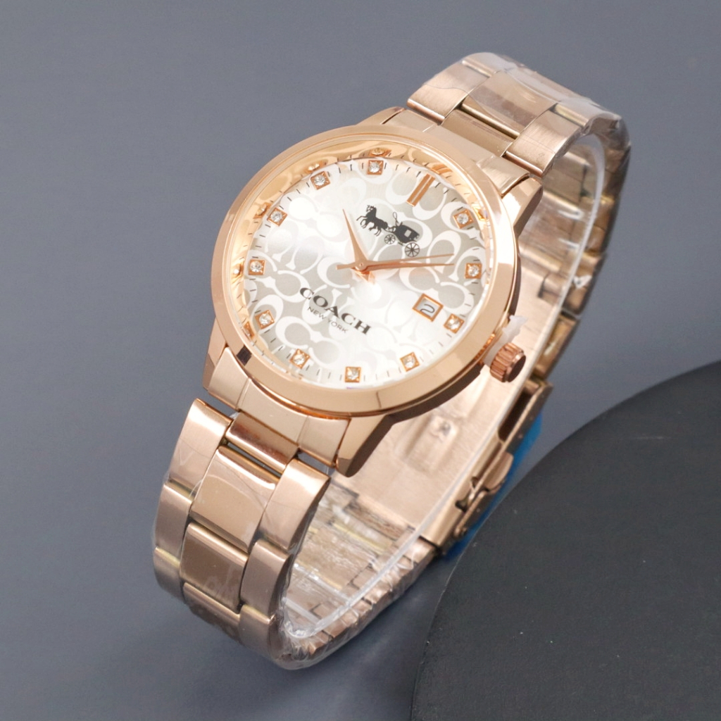 Best Seller Jam Tangan Wanita Coach New York PW-977 Stainless Steel Tanggal Aktif Free Box
