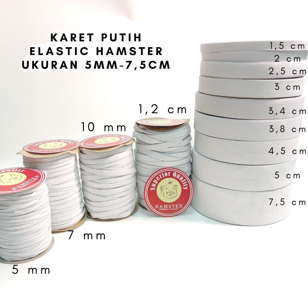 Karet Elastis Hamster / Tersedia ukuran 0,5 cm - 7,5 cm / karet bungkus / karet putih