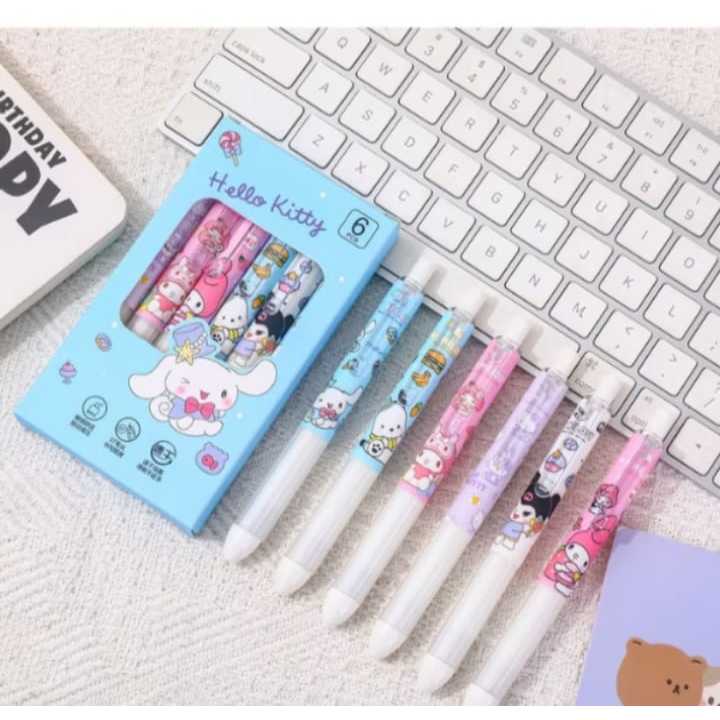 

1 SET 6PCS PULPEN GEL 0.5MM MEKANIK LUCU PEN MURAH LUCU AESTHETIC BERKUALITAS PENA GEL MEKANIK