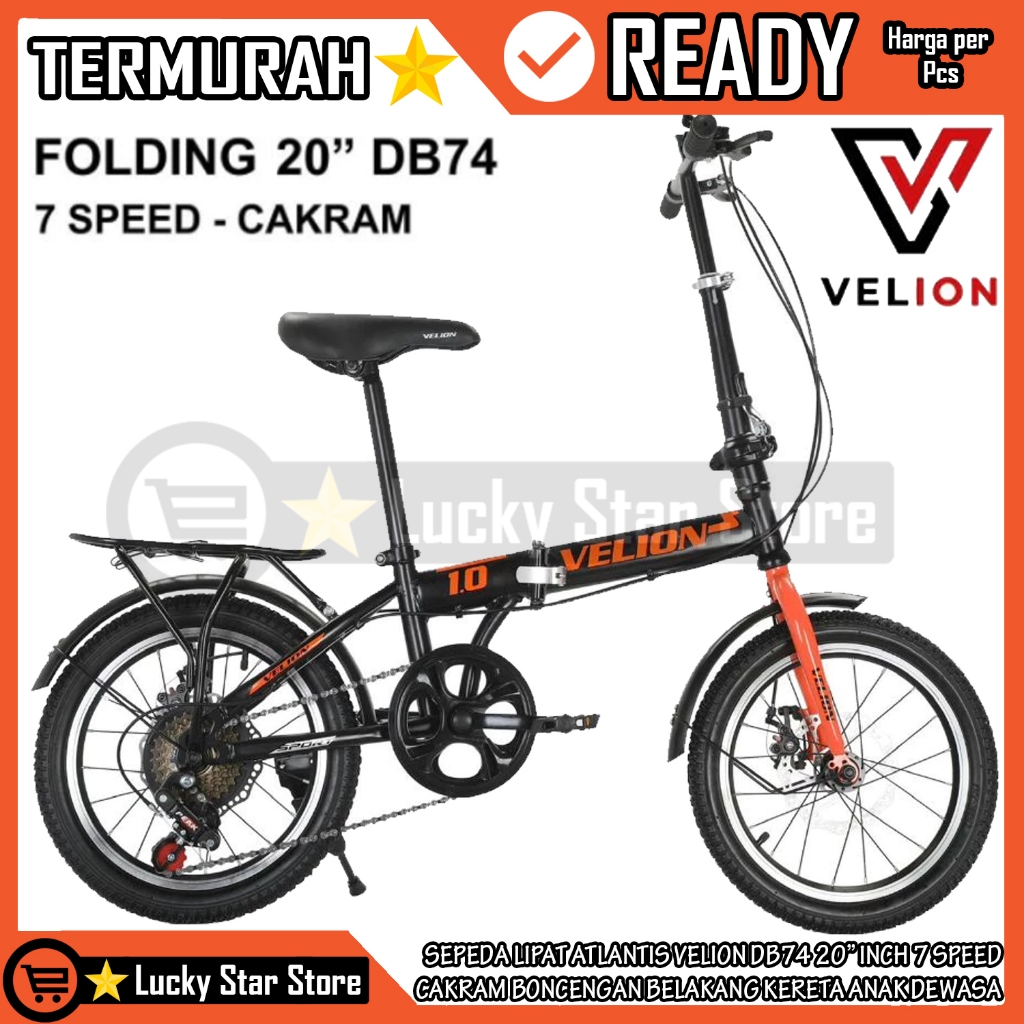 [Kargo] Sepeda Lipat Velion Db74 20” Inch 7 Speed Atlantis Cakram Boncengan Belakang Kereta Anak Rem