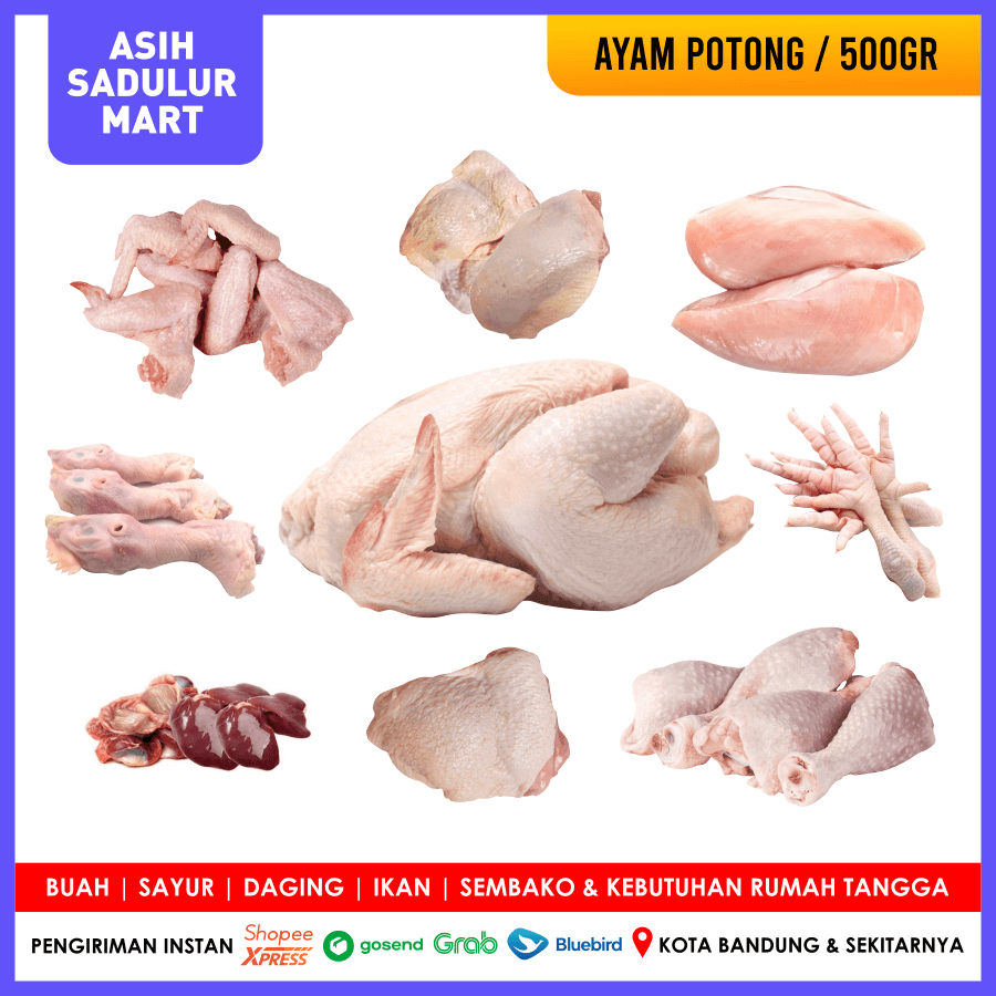 

Daging Ayam Fresh 500gr Dada Paha Sayap Fillet Ceker Kepala Kulit Bandung | Asih Sadulur Mart