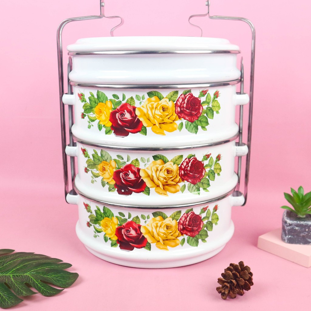 MASPION Rantang Enamel 22cm 3,5Susun Enamel Motif Bunga