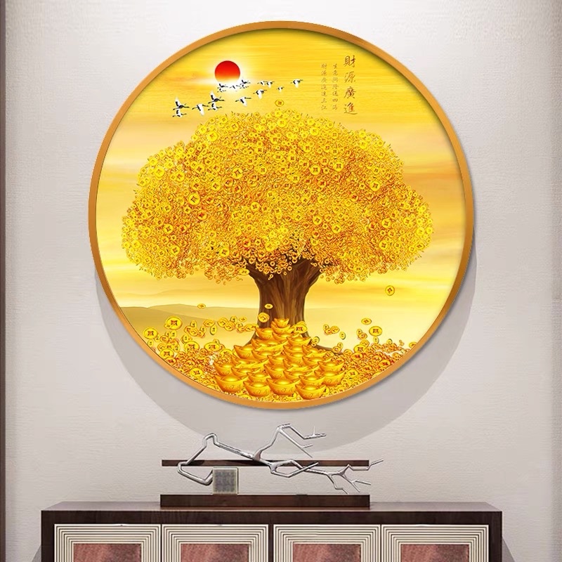 Lukisan Porcelain 5D Diamond Motif Bulat Pohon Emas Lukisan Porselen 5 Dimensi Porselen Crsytal Poho