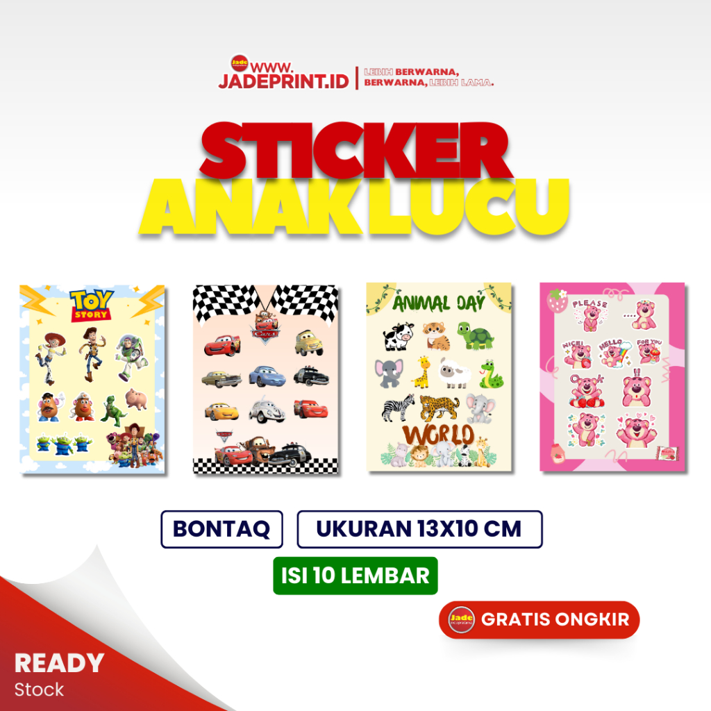 

[ISI 10PCS] Sticker Anak Lucu Stiker A6 Sticker Lotso Toy Story Cars Animals Edukasi Anak Sticker