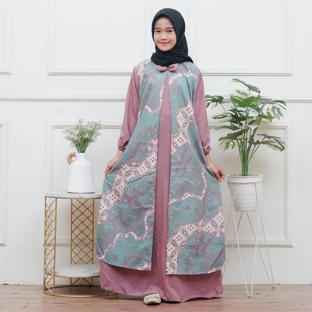 new arrival 2024 Gamis anak cardigan kombinasi batik gamis remaja anak perempuan