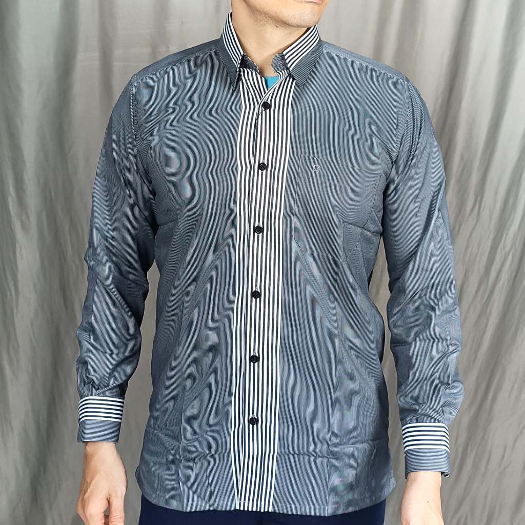 Rita Ricci Kemeja Pria Casual  Modern Fit Lengan Panjang Motif Sentiment Abu