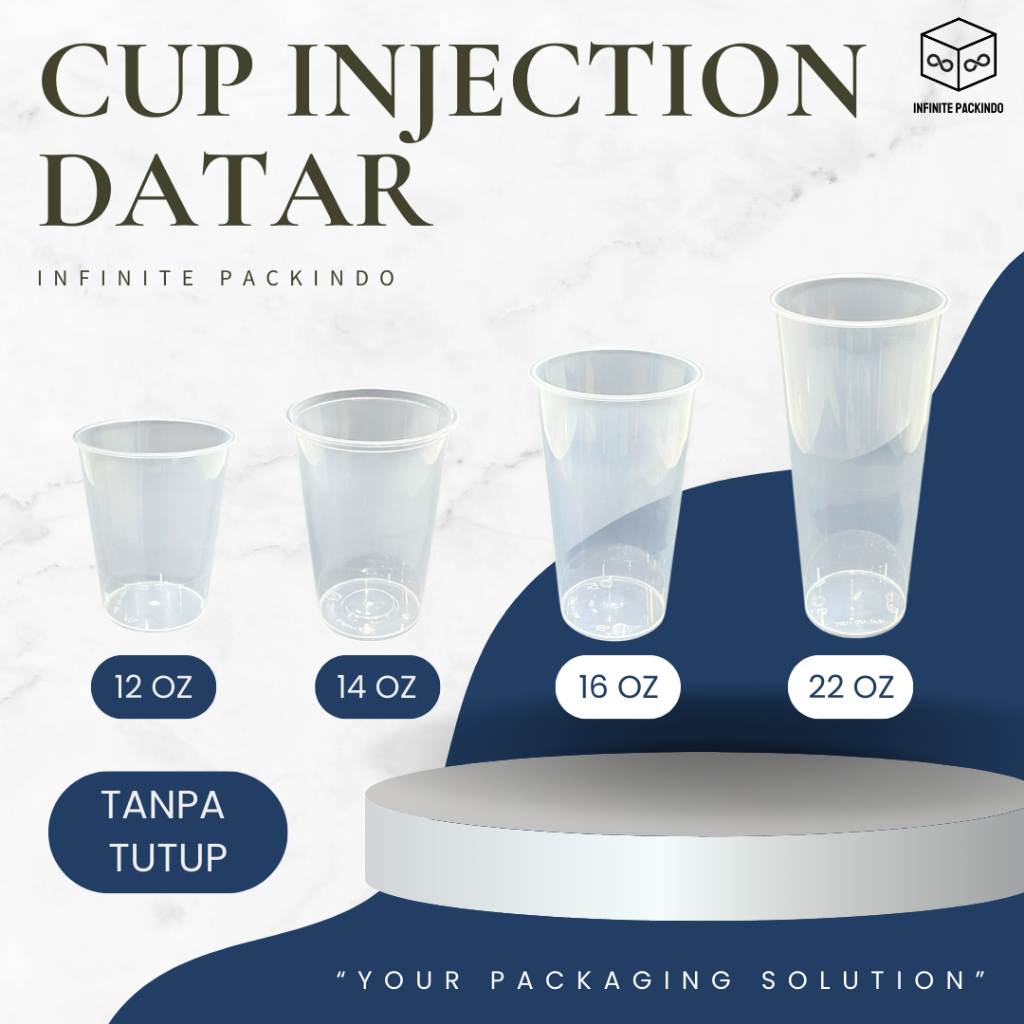 (ISI 25 PCS) Gelas Plastik Cup Injection (PP) Datar 12oz / 14oz / 16oz / 22 oz / Injection Cup Datar