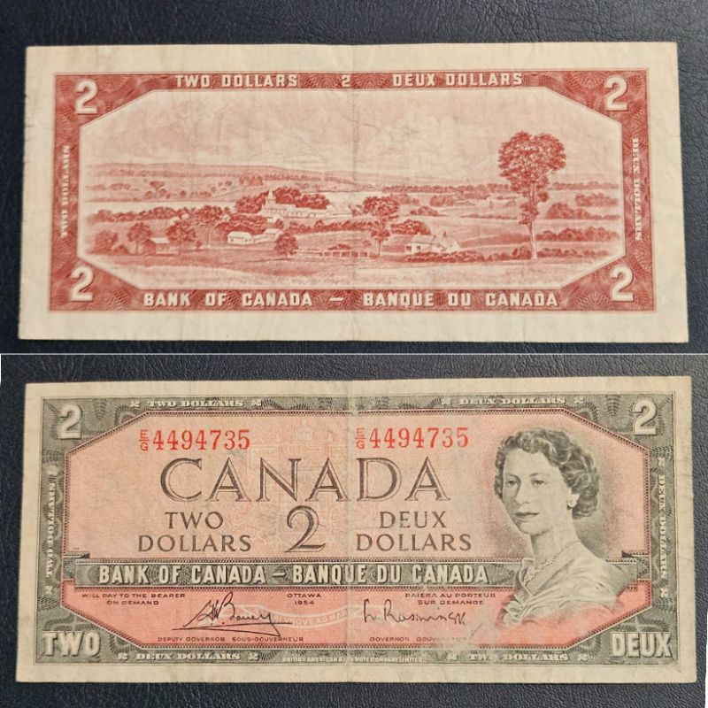 Uang Negara Canada 2 Dollar Ottawa Tahun 1954 Kondisi KERTAS Renyah BAGUS DIJAMIN ORIGINAL 100%
