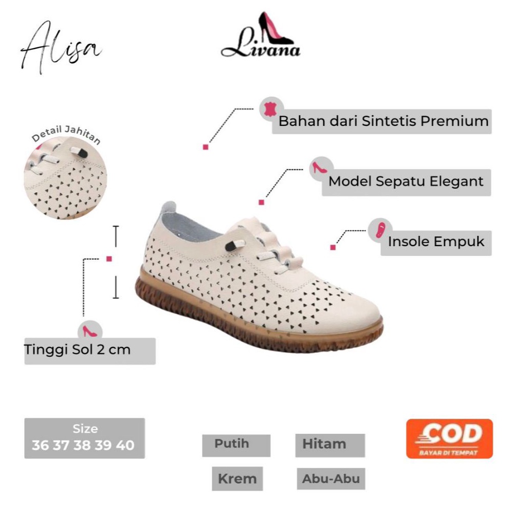 Sepatu Flatshoes Pantofel Alisa Wanita Perempuan Cewek Kerja Kantor Formal Loafers Flat Shoes Livana