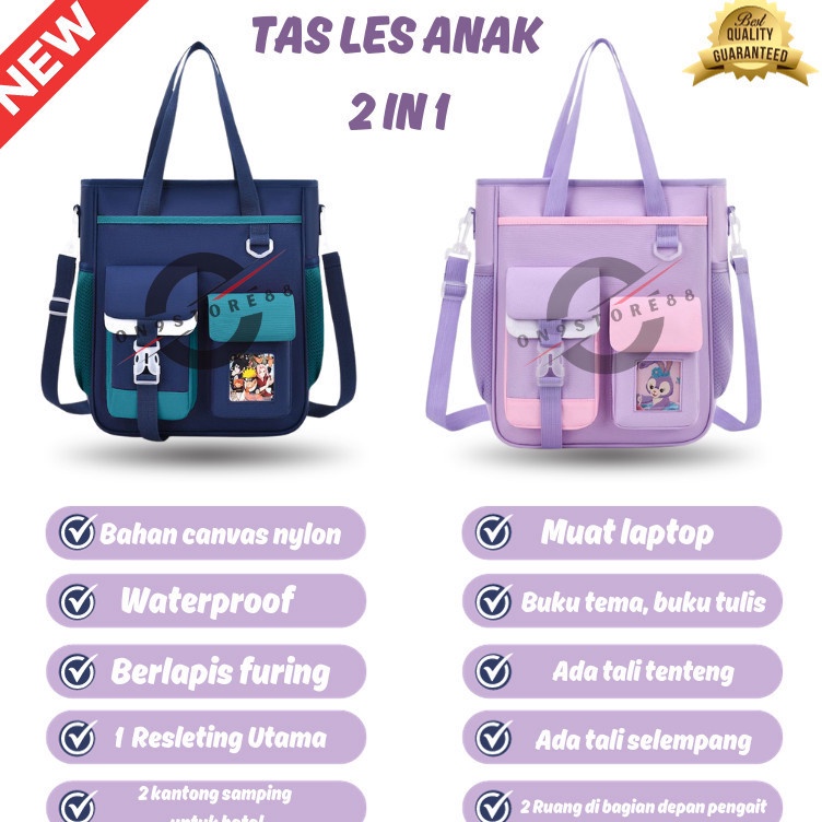 Tas totebag anak sekolah  Tas les anak perempuan  Tas selempang anak lakilaki multifungsi