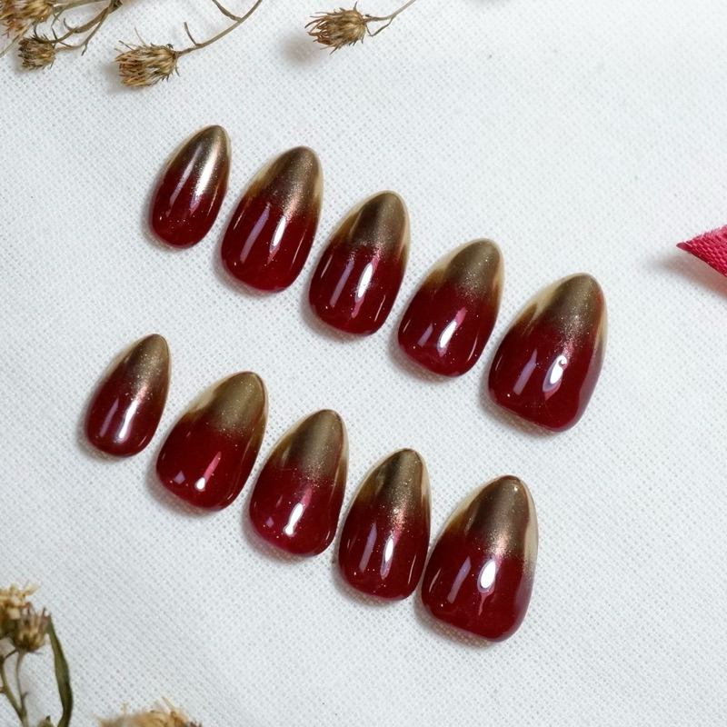 Maroon Ombre Gold | PRESS ON NAILS | FAKE NAILS | FAKE NAILS CUSTOM