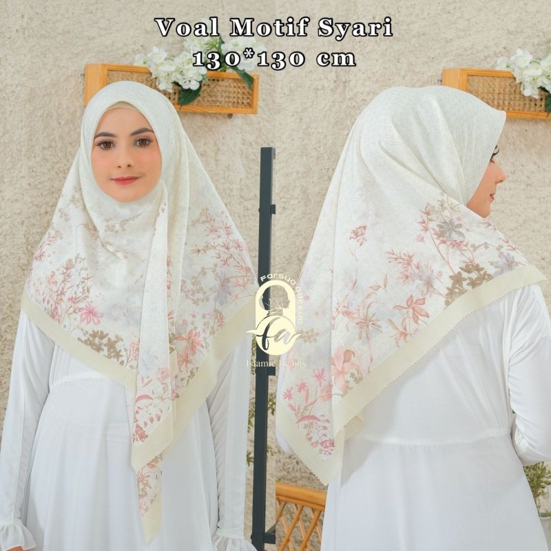 jilbab motif 130 x 130 bahan voal premium motif mix / hijab motif syari 130 x 130 bahan voal motif m