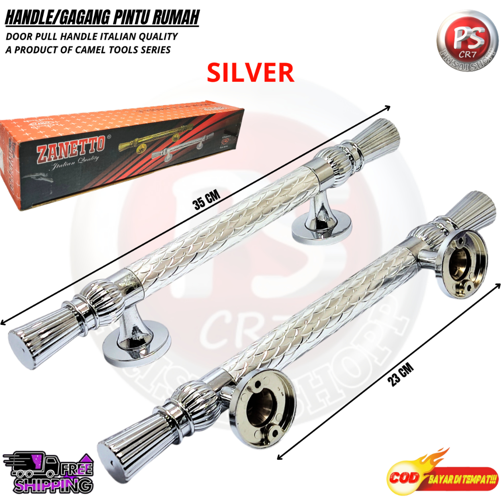 HANDLE PINTU TARUNG ZANETTO SILVER / TARIKAN PINTU UKURAN 35CM / GAGANG PINNTU MODEL MINIMALIS SISIK