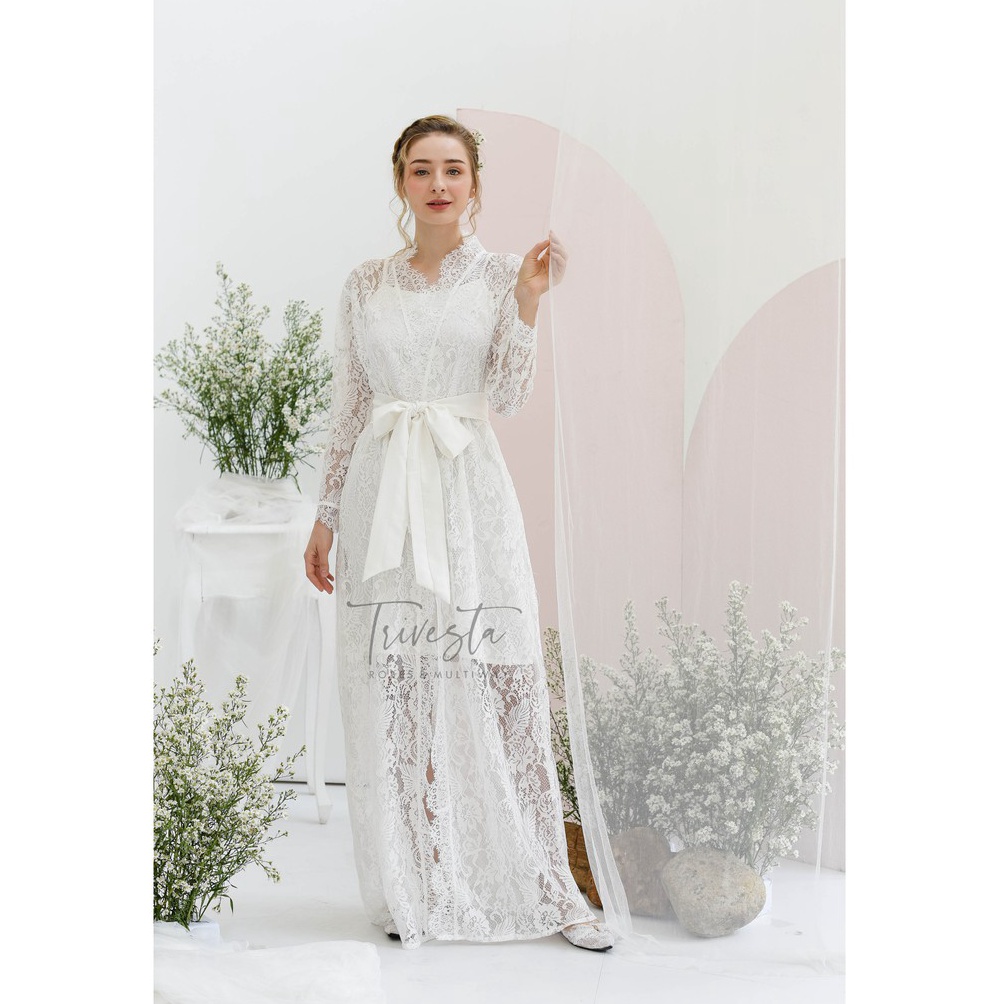Trivesta Robes  Whitney Robe Kimono Pengantin Brokat Panjang Wedding Robe Kimono Bride