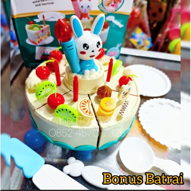 Mainan Anak Kue Ulang Tahun Lilin Sensor Angin Bonus Batrai Potong Perekat Birthday Cake Kado Unik T