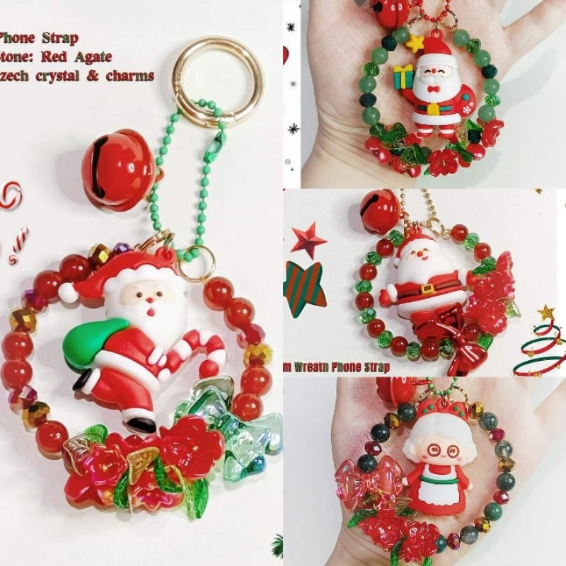 CUSTOM PHONE STRAP FLOWER WREATH STONE ASLI BATU ALAM NATURAL NATAL CHRISTMAS SANTA CLAUS 
Bag Charm